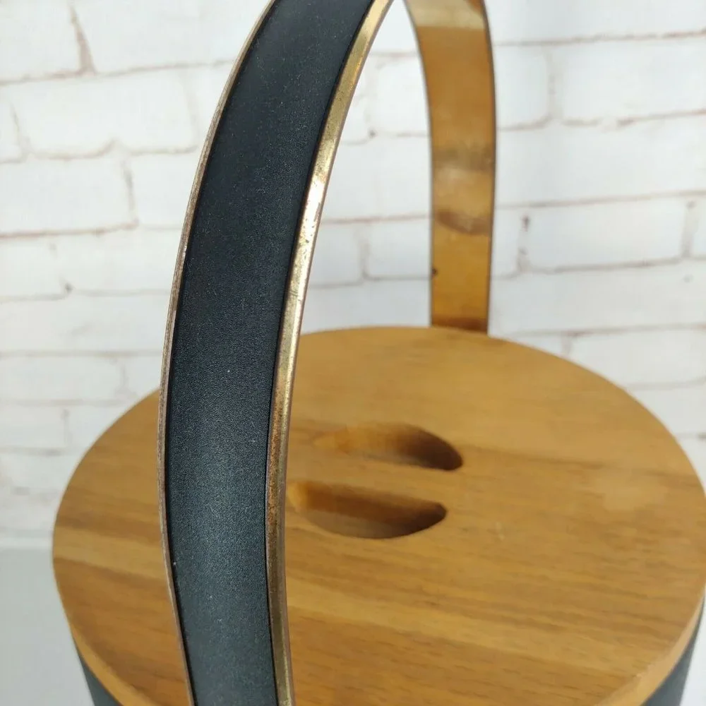 Morgan Ice Bucket with Lid Vinyl Covered in Brown with Wood Mid Century MCM